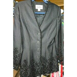 Vintage Nolan Miller Black Beaded Evening Jacket Blazer Size 8 Lace Trim Glam
